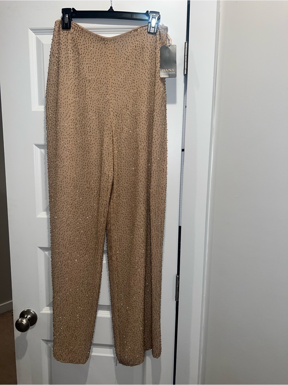 Dana Buchman Nude Beaded Wide-Leg Pants